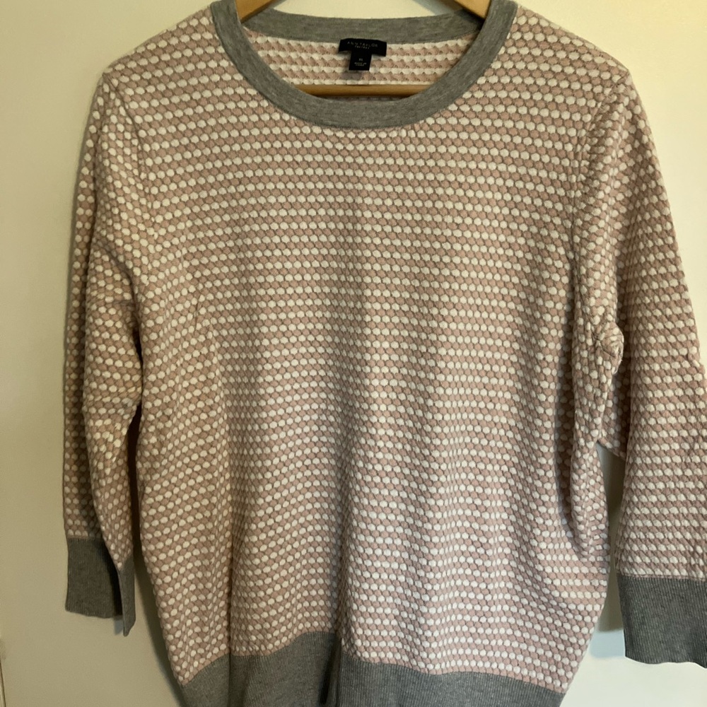 Ann Taylor Pink and Gray Textured Crewneck Sweater